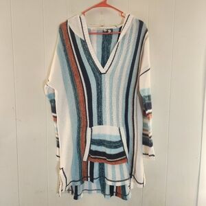 Soft Surroundings Bimini Cotton Knit Pullover Hoodie Sweater Size Large